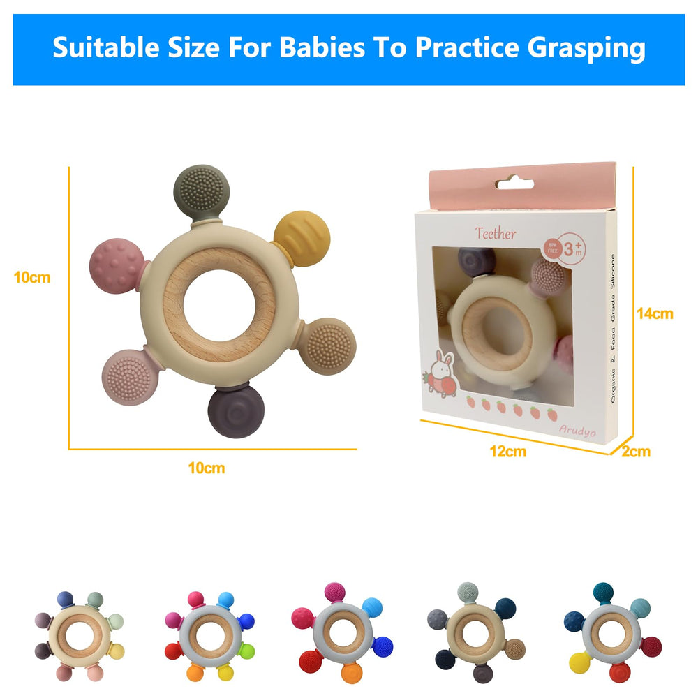 Arudyo teether comes in 3 Morandi colors for sensory development.