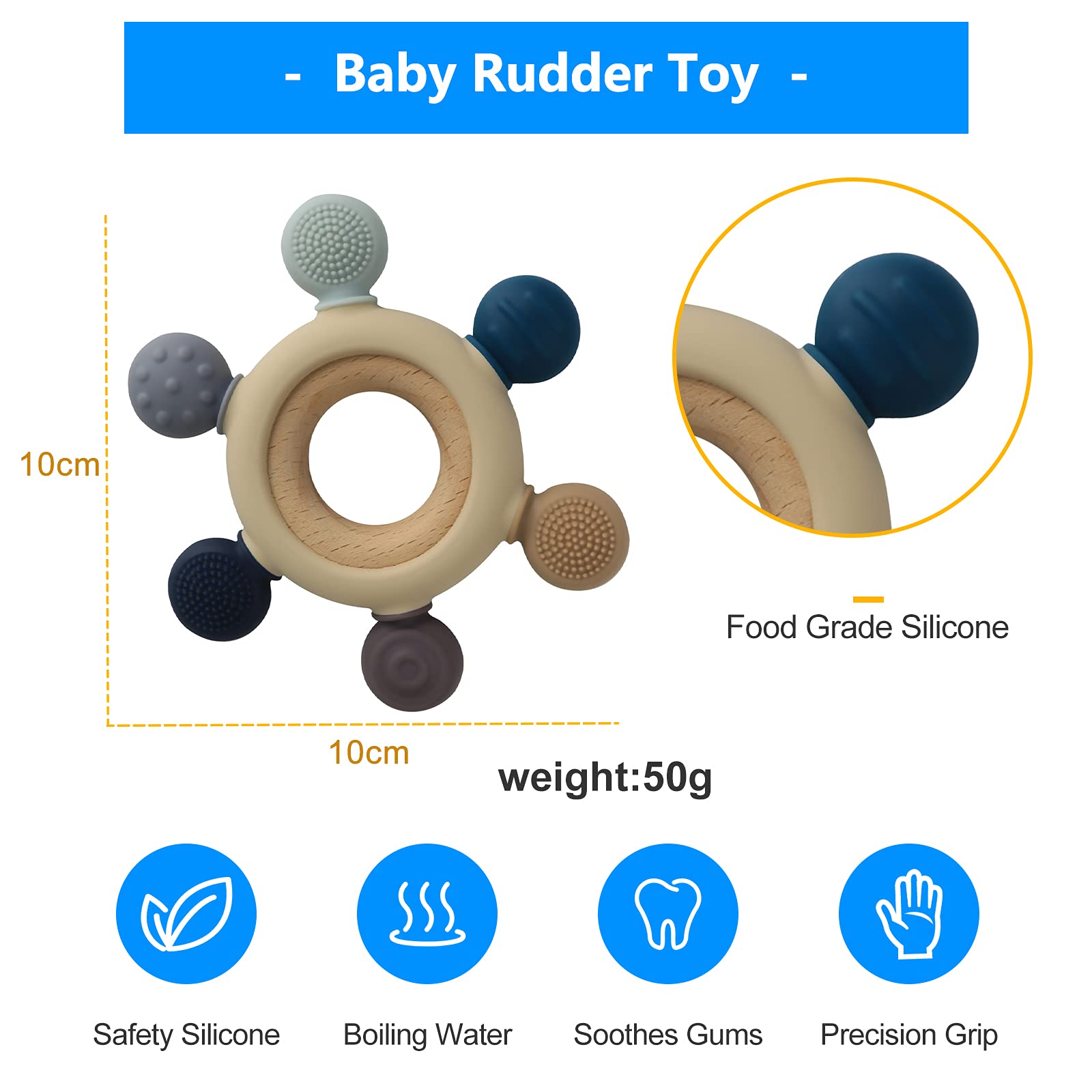 Arudyo gift-ready teether in gray for baby showers.