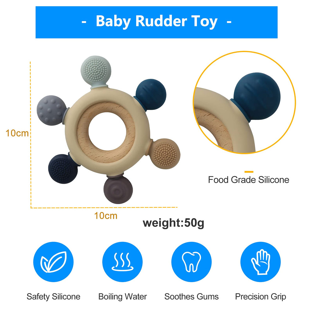 Arudyo gift-ready teether in gray for baby showers.