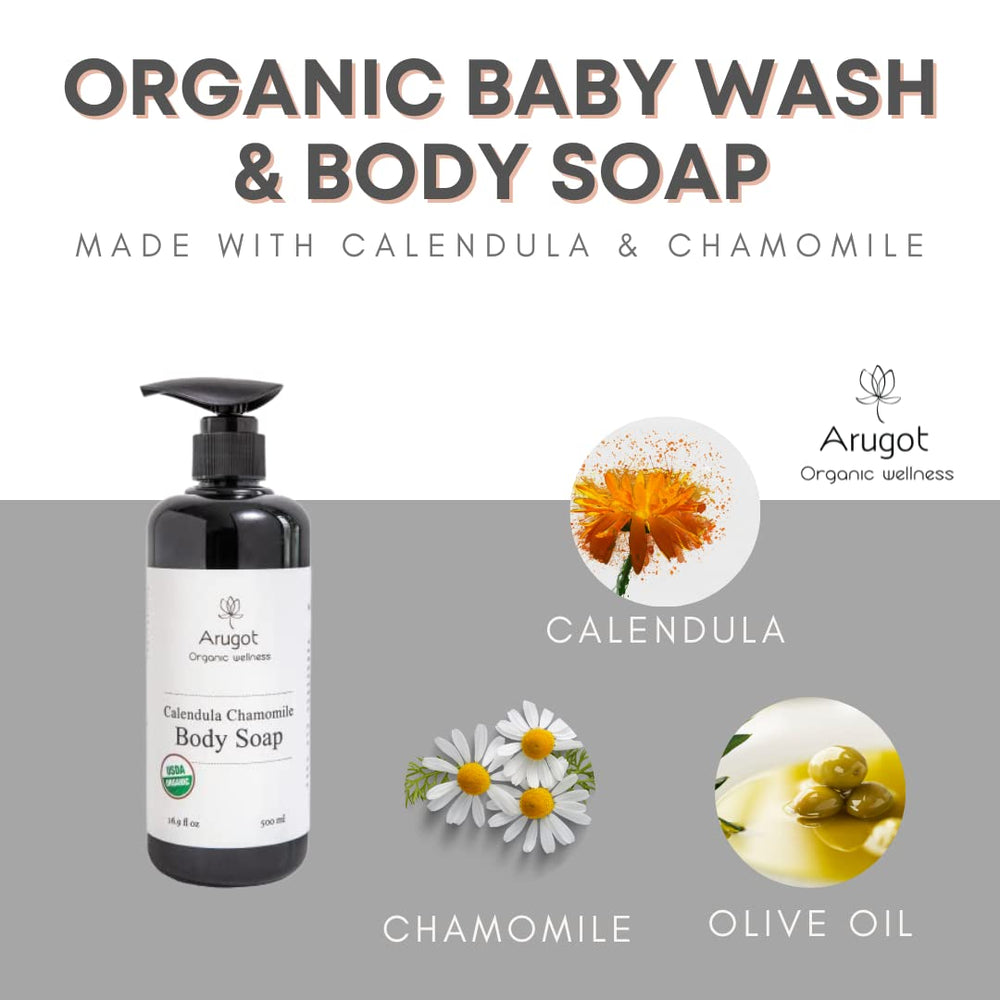 Arugot Calendula-Chamomile Body Wash creates creamy lather for sensitive skin.