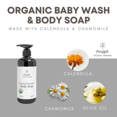 Arugot Calendula-Chamomile Body Wash creates creamy lather for sensitive skin.