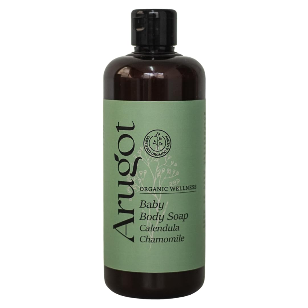 Arugot Organic Calendula-Chamomile Body Wash bottle, gentle cleanse for sensitive skin.