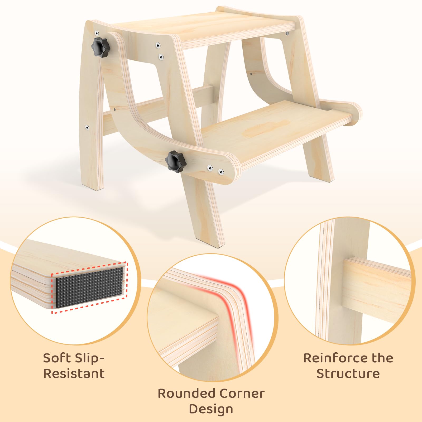 Arwion wooden stool supports up to 200 lbs during kid-friendly tasks.