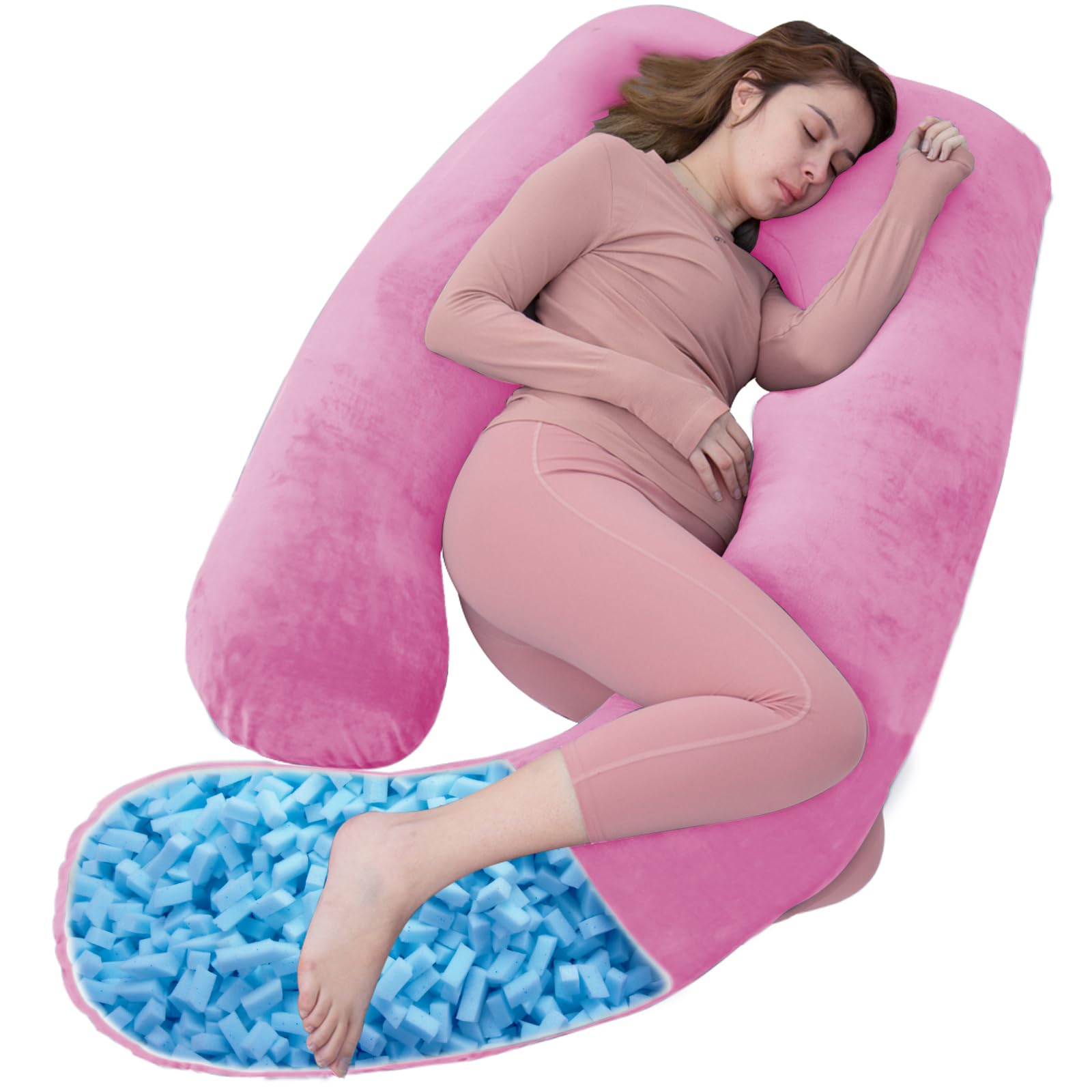 AS AWESLING shredded memory foam body pillow front view with durable support for all-night comfort