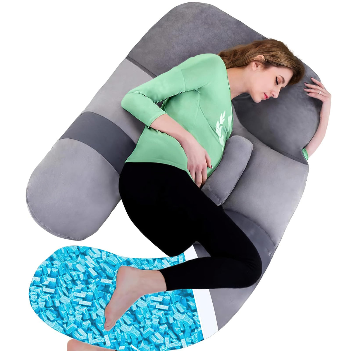 AS AWESLING shredded memory foam body pillow close-up shows breathable, lasting support