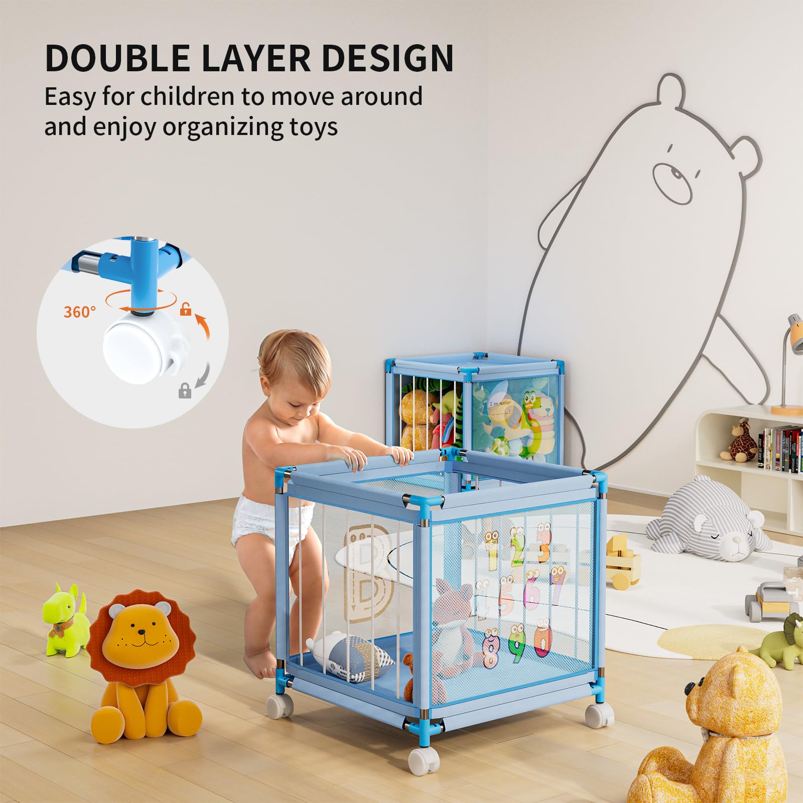 Asacbiiin storage zoo on wheels moves easily for flexible room layouts.