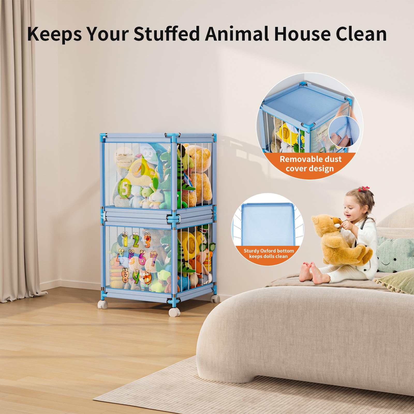 Asacbiiin storage zoo includes LED lights for cozy playroom ambiance.