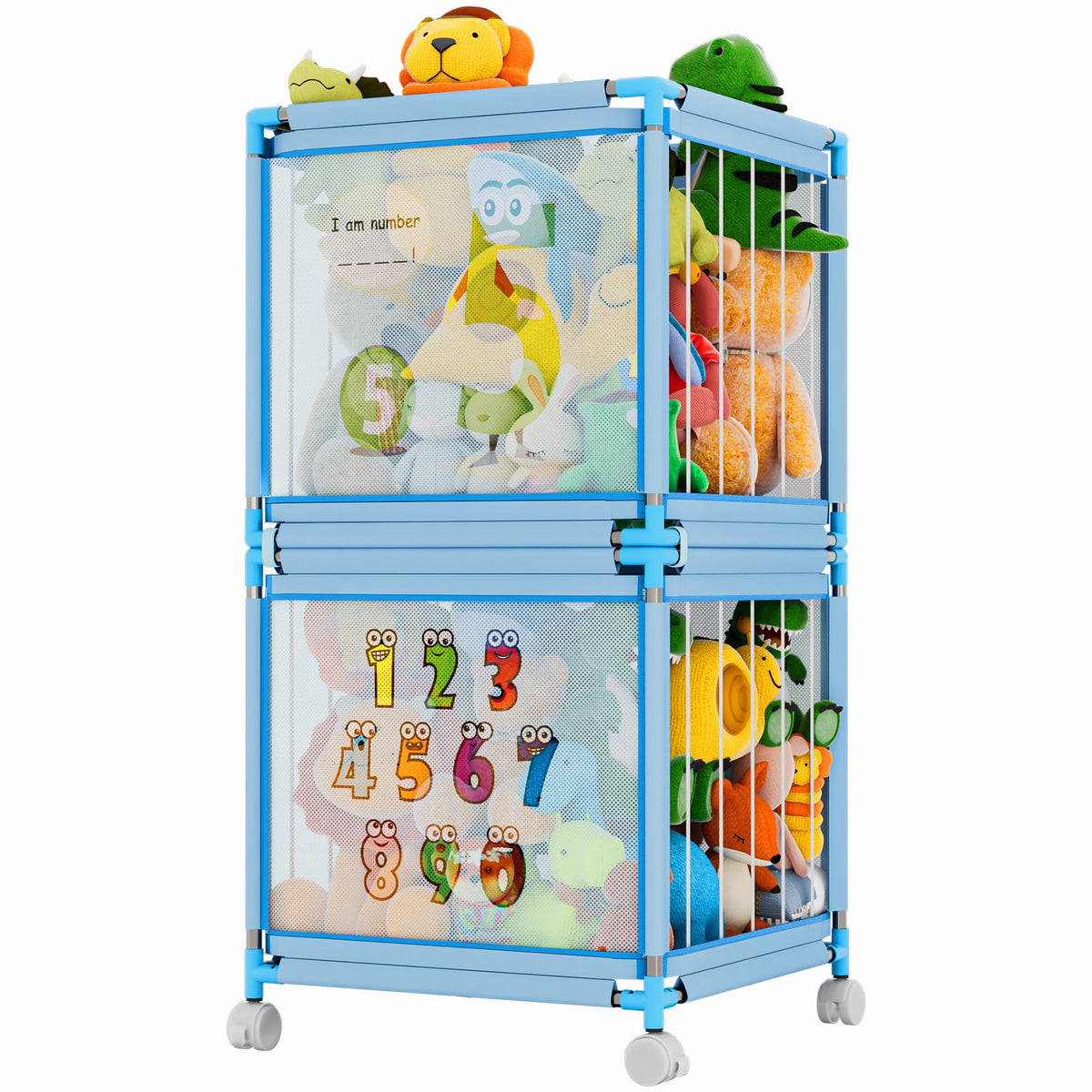 Asacbiiin Kids Stuffed Animal Storage Zoo with lid showcases dust-free plush storage.
