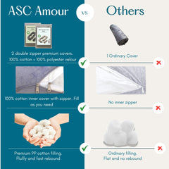 ASC Amour G pillow used during side sleeping emphasizes belly and hip comfort.