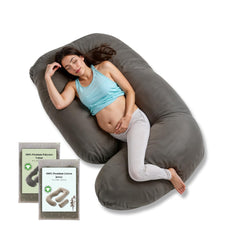 ASC Amour G pregnancy pillow in gray offers full-body support for comfortable sleep.