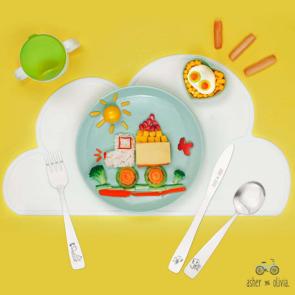 Asher and Olivia dishwasher-safe stainless steel utensils resist rust and clean easily after meals