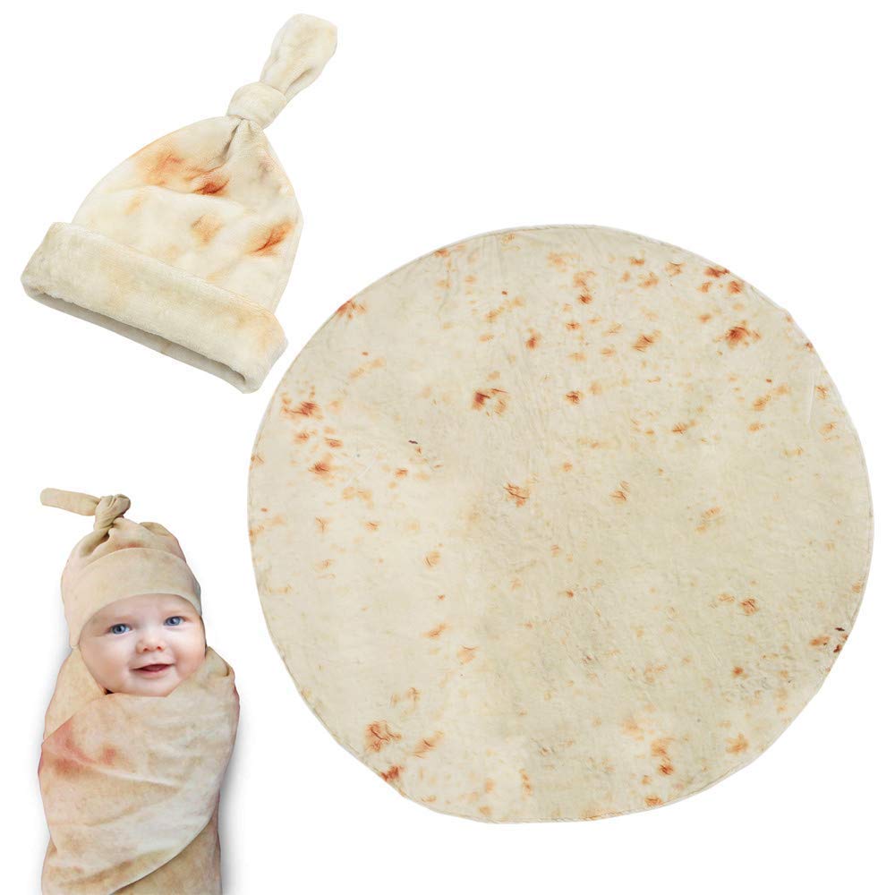 Ashipher Burrito Swaddle Blanket shows a realistic tortilla wrap for cozy swaddling.