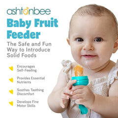 Ashtonbee Baby Fruit Feeder with soft silicone supports teething comfort.