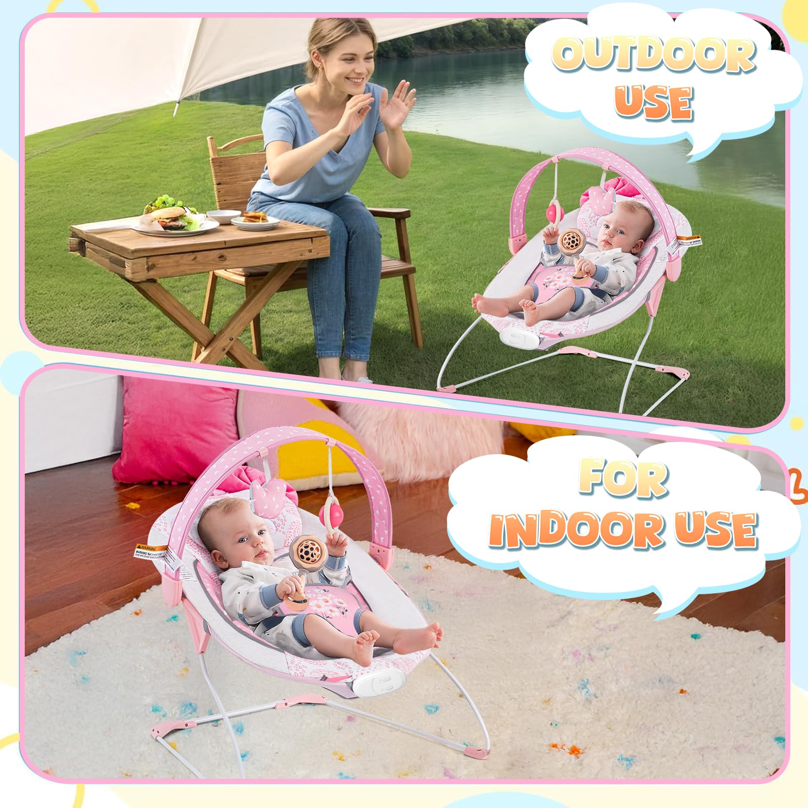 AskCat Baby Bouncer animal toys engage baby's visual and tactile senses.