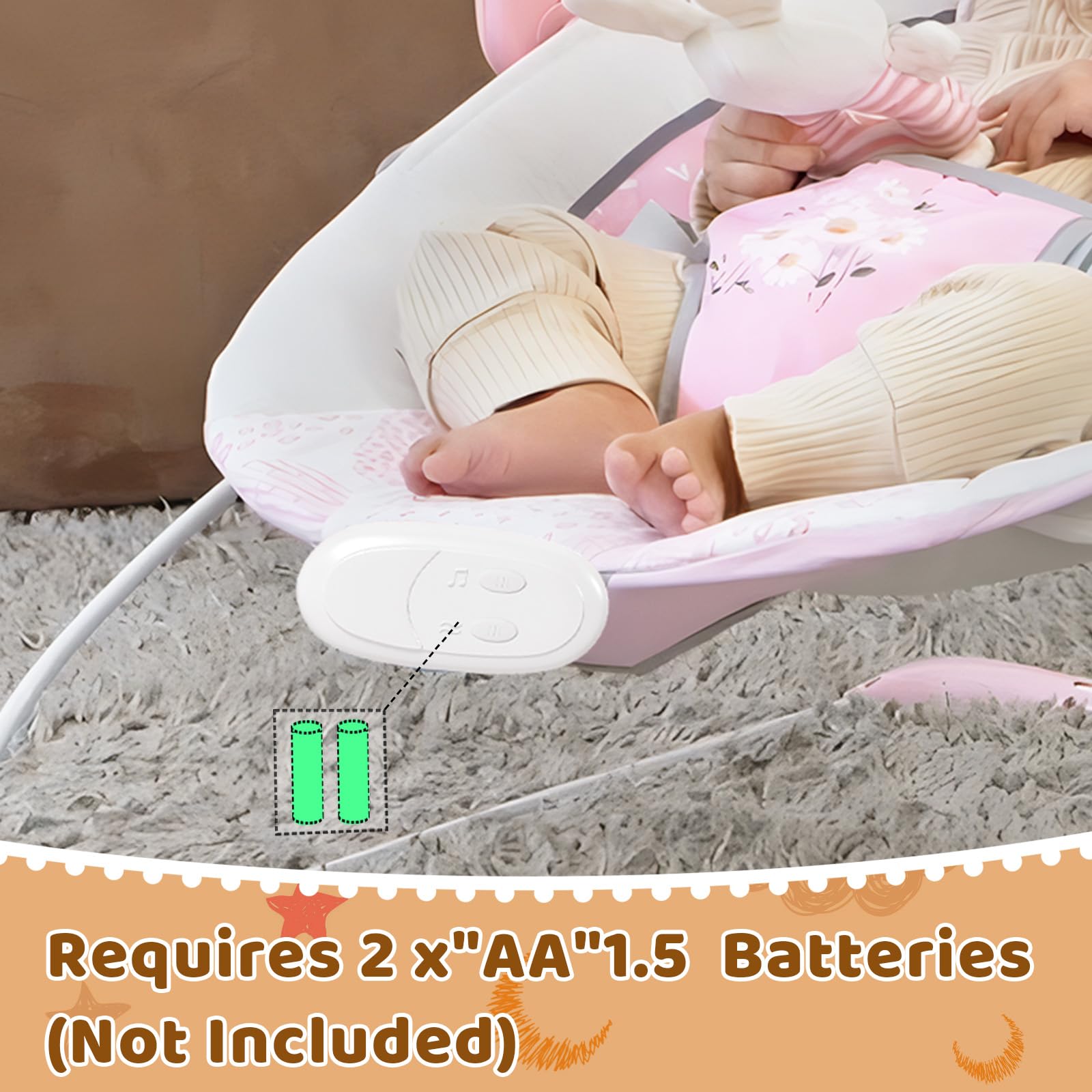 AskCat Baby Bouncer music function plays soft melodies for gentle stimulation.
