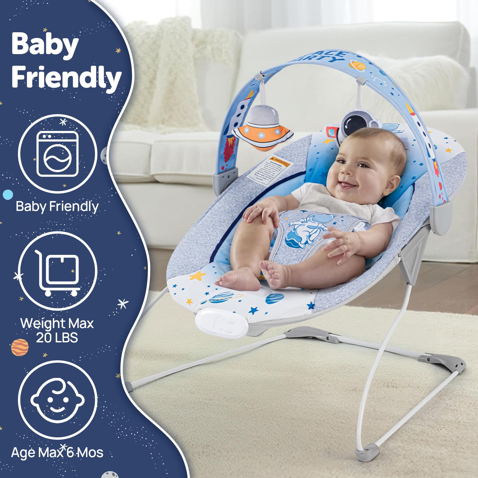 AskCat Baby Bouncer music function delivers soft melodies for soothing playtime