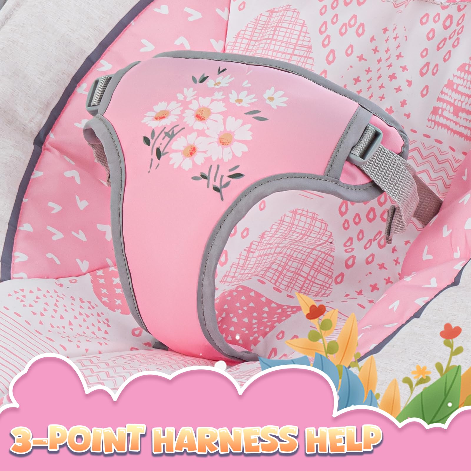 AskCat Baby Bouncer plush seat offers soft comfort during rest.