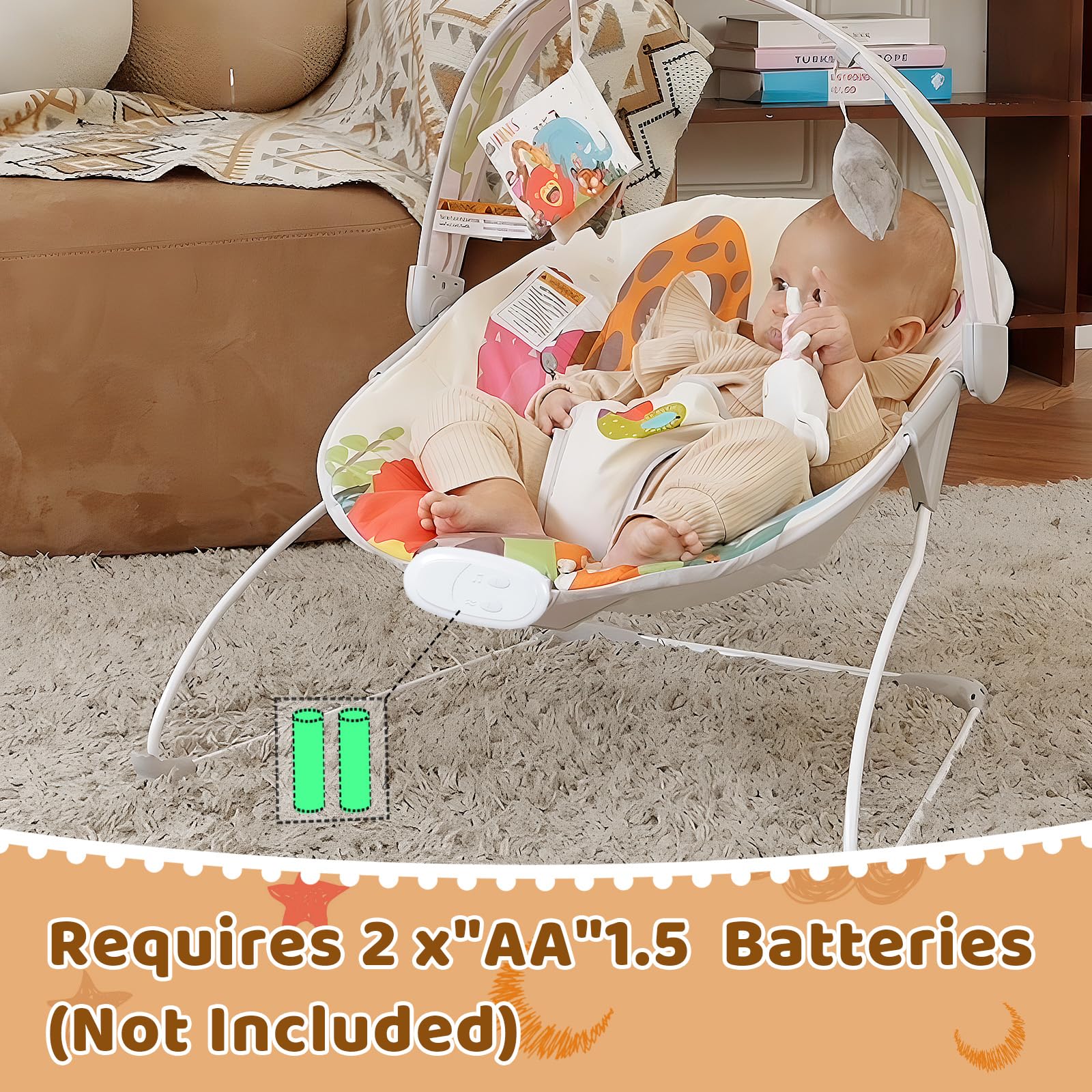 AskCat plush-seat bouncer offers cozy support for snug infant comfort.