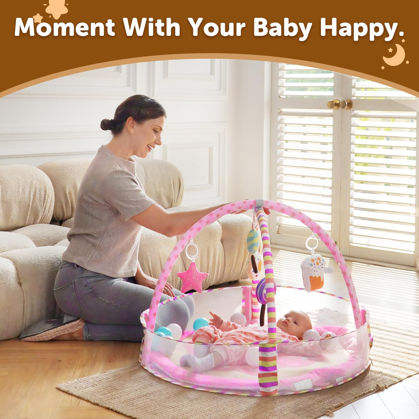 AskCat pink baby play mat in use, ideal for infants and toddlers.