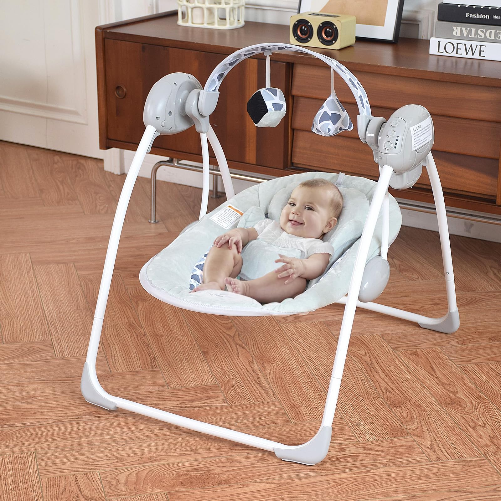 AskCat baby swings timer 10-30 minutes for gentle winding-down.