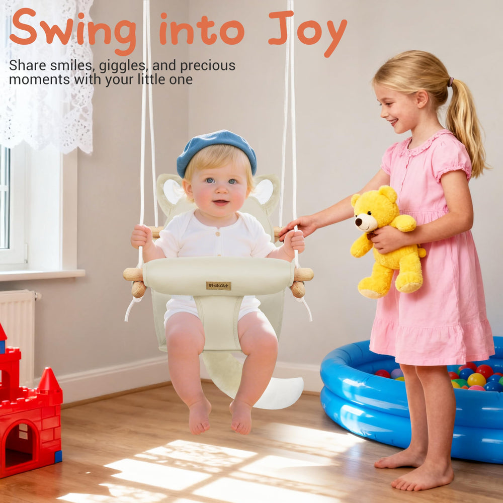 AskCat beige fox-themed swing seat ready for cozy playtime.