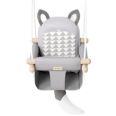 AskCat fox-themed wooden baby swing seat provides comfy support for playtime.