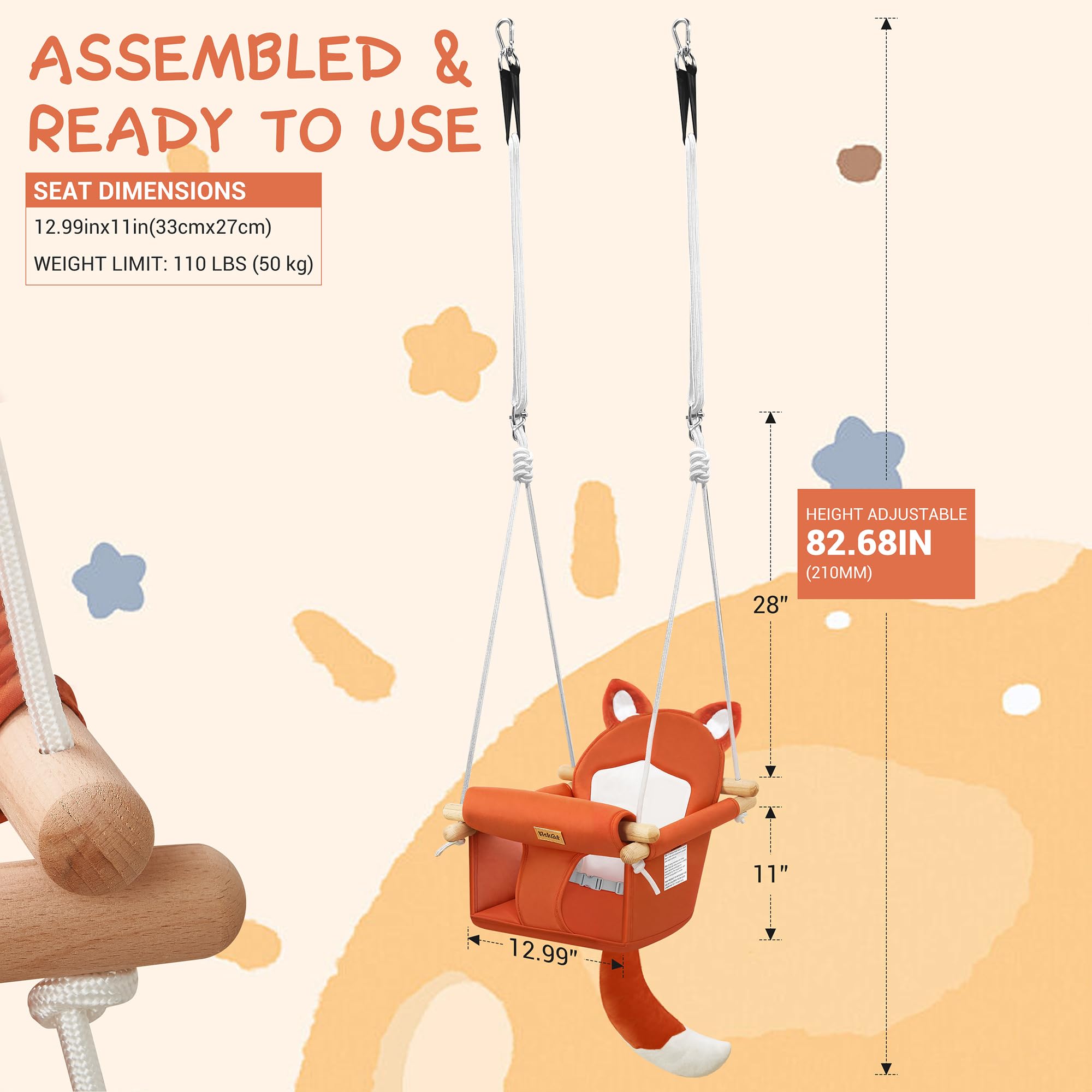 AskCat wooden baby swing durable frame emphasizes stability for playtime