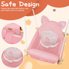 AskCat fox-design wooden swing pink showing durable frame for years of play.