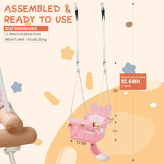 AskCat adjustable-height wooden swing with figure-8 rope adjusters for quick setup.