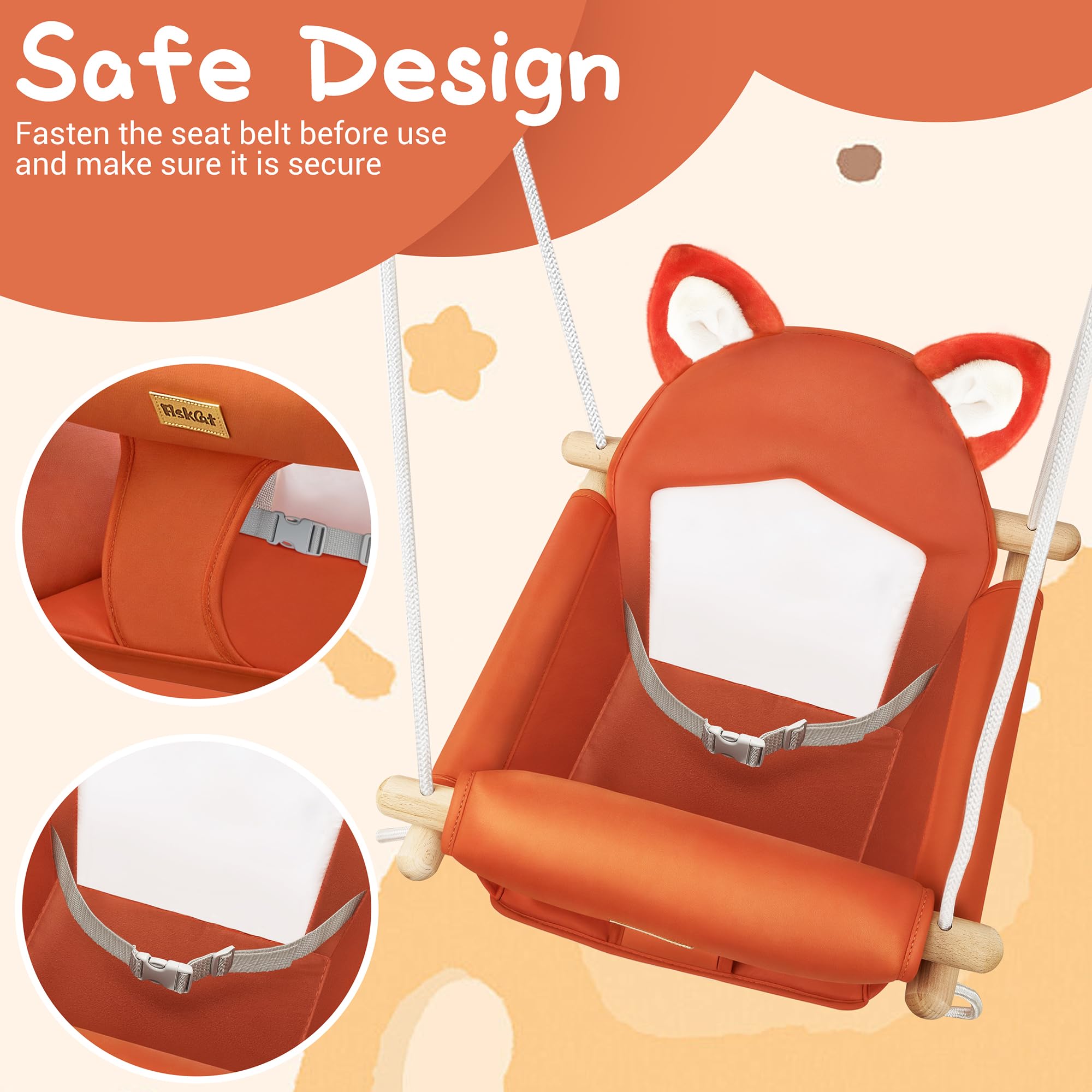 AskCat wooden baby swing height adjustment mechanism in use