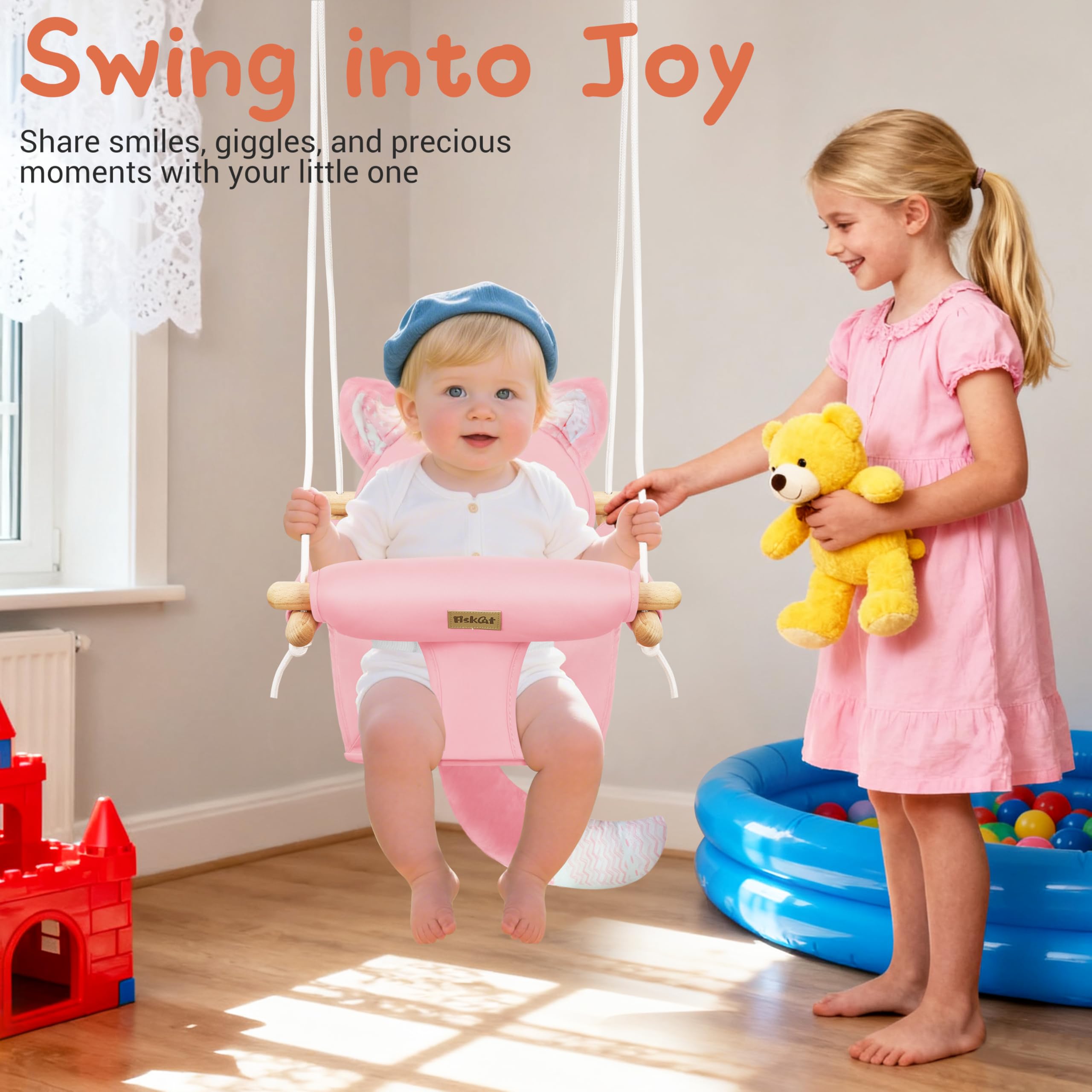 AskCat space-planning guide for safe, spacious swinging area around the fox swing.