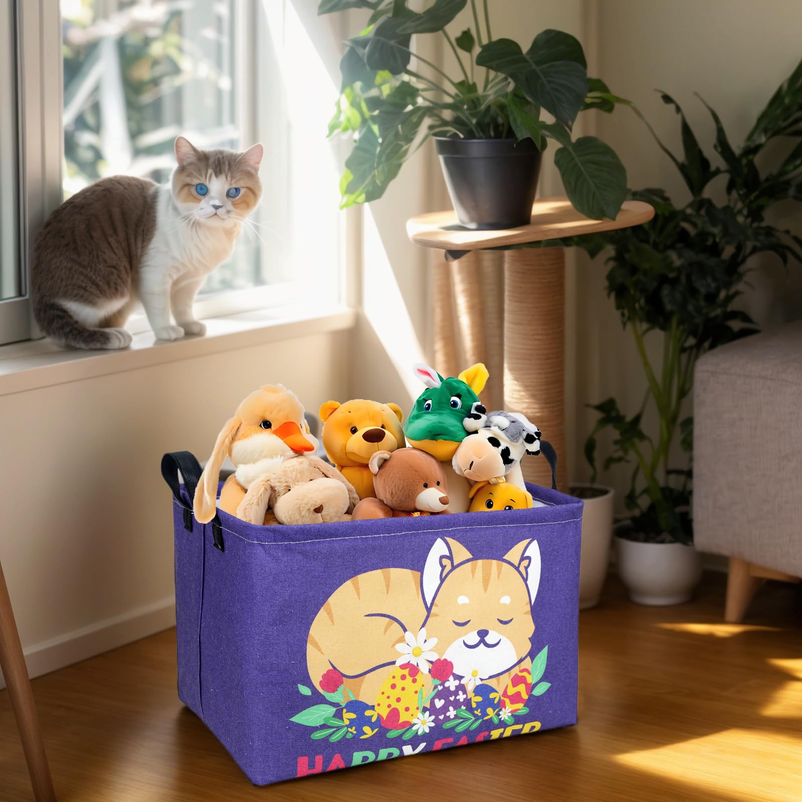 ASKETAM Cat Easter Basket with durable handles emphasizes comfortable grip and easy carrying.