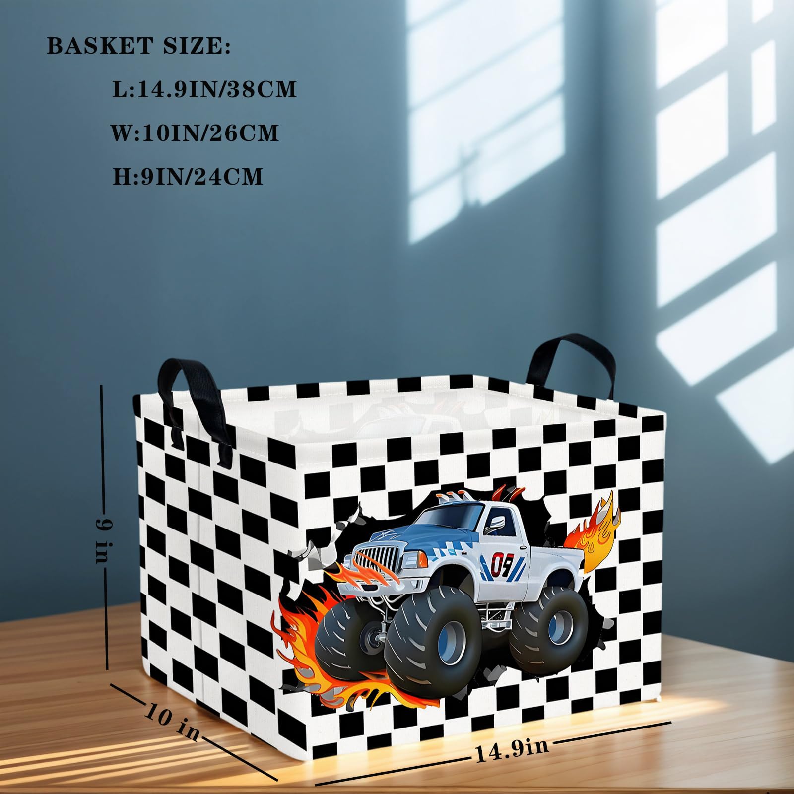 ASKETAM Checkered-pattern Basket highlights black-and-white style for tidy toys