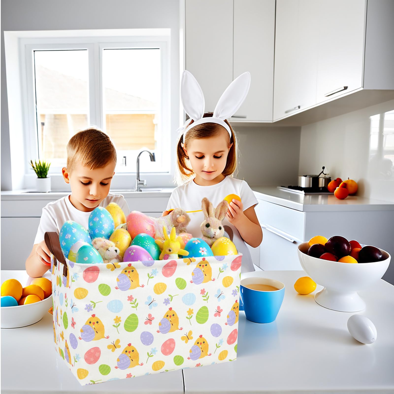 ASKETAM Cute Chicken Easter Basket bright digital patterns stay vibrant.
