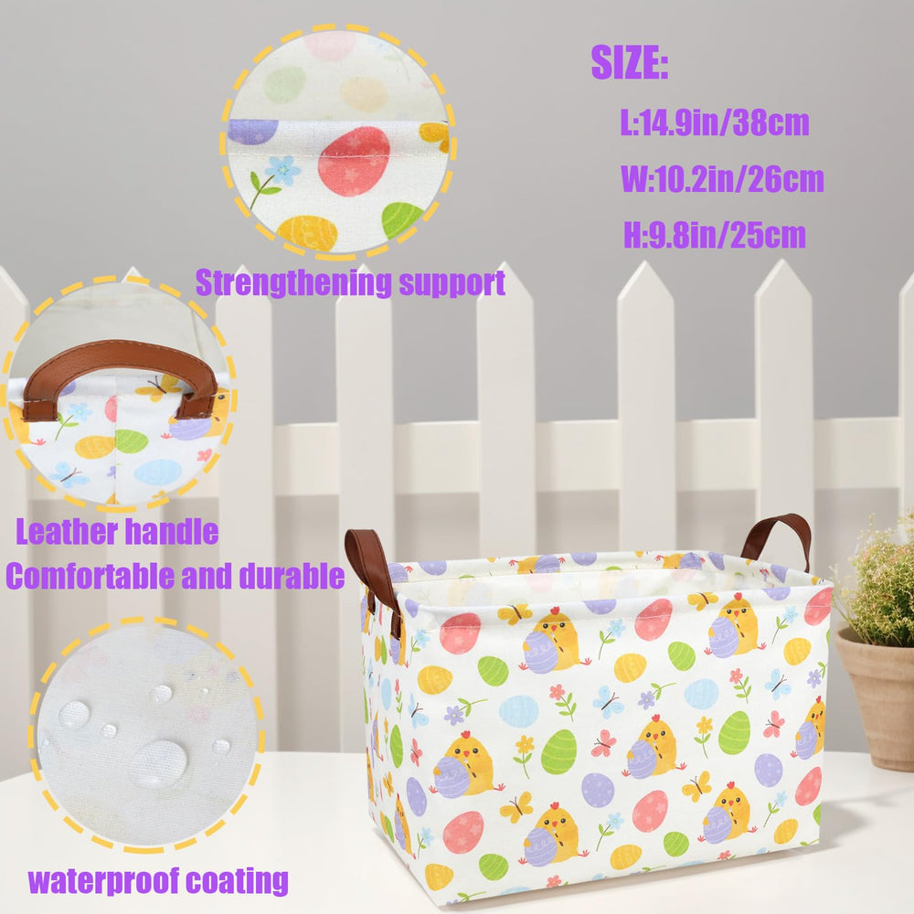 ASKETAM Cute Chicken Easter Basket durable handles for easy carrying.