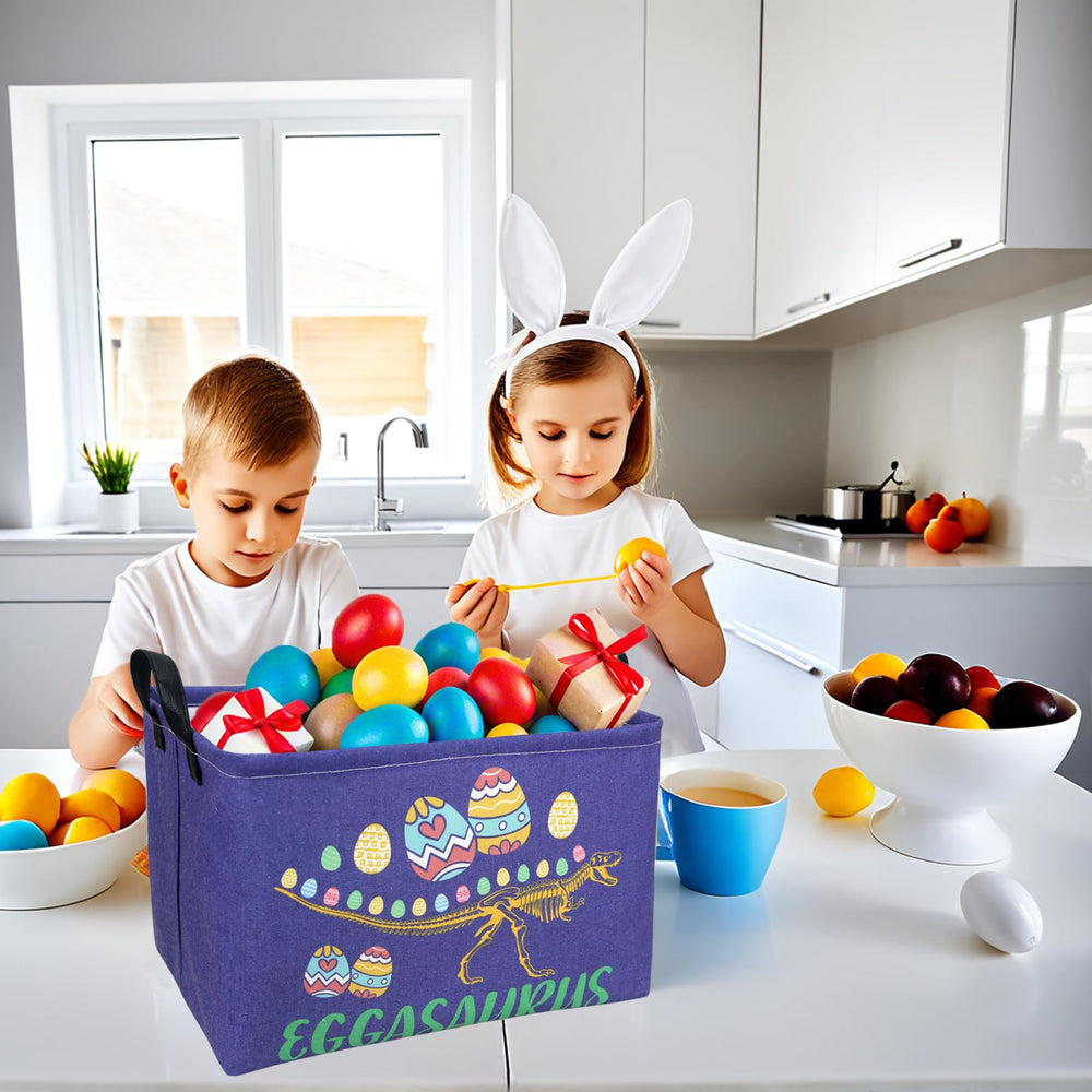 ASKETAM Dinosaur Easter Basket pattern detail with bright eggs and rabbits for festive decor.