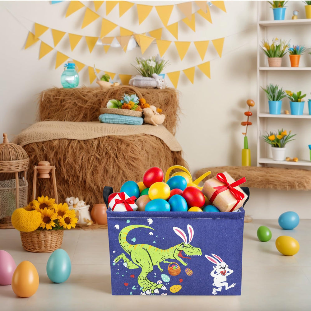 ASKETAM dinosaur pattern Easter basket, vivid prints for festive decoration and egg hunts.