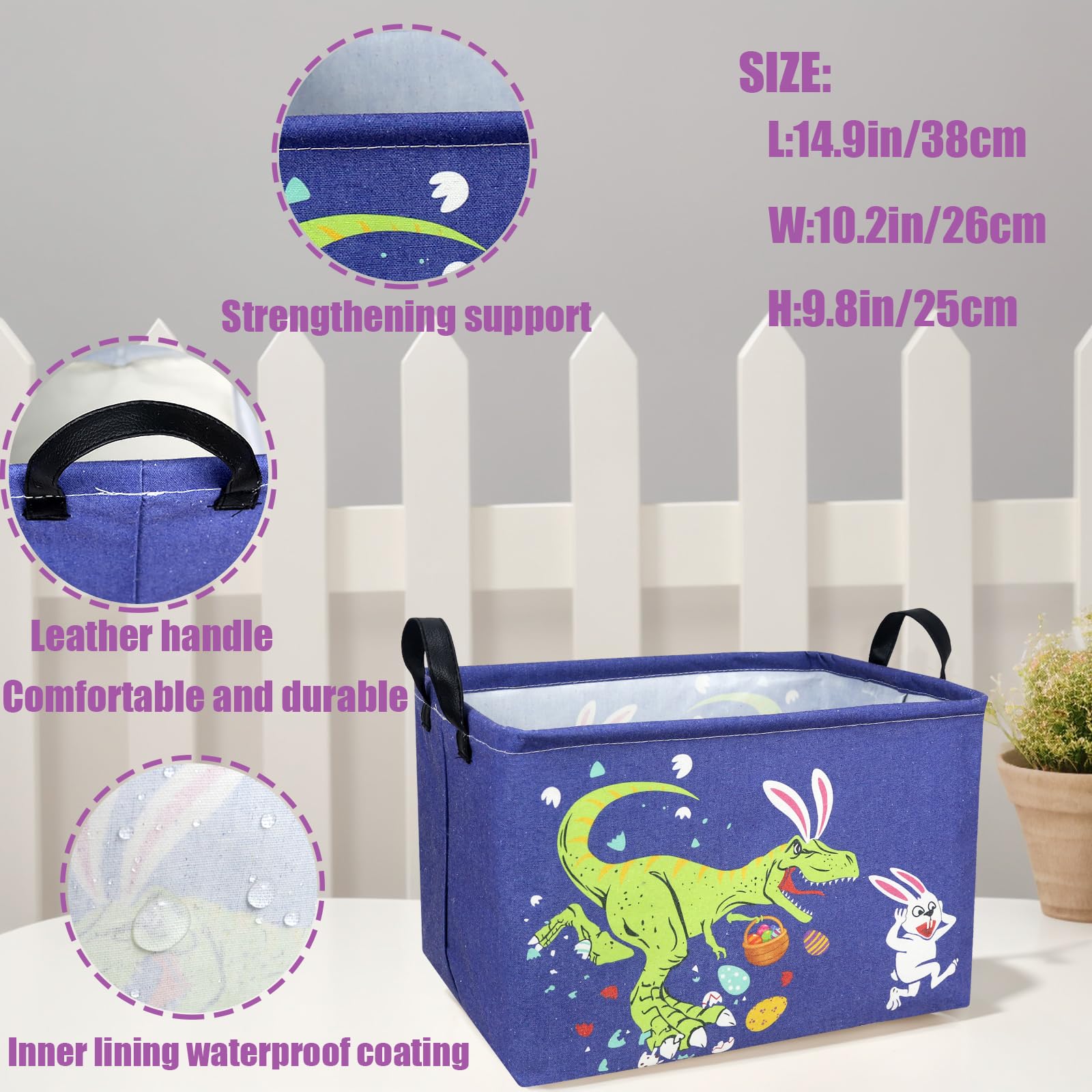 ASKETAM Easter basket with synthetic leather handles, easy carry and comfortable grip.