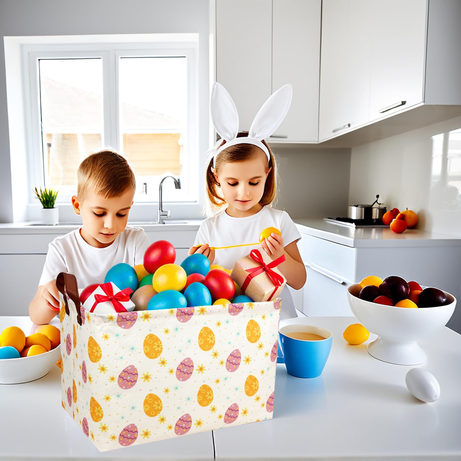 ASKETAM Easter basket in room as decorative storage for toys and books.