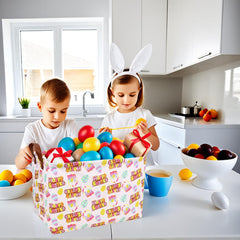 ASKETAM large-capacity Easter basket with rabbit and egg pattern.