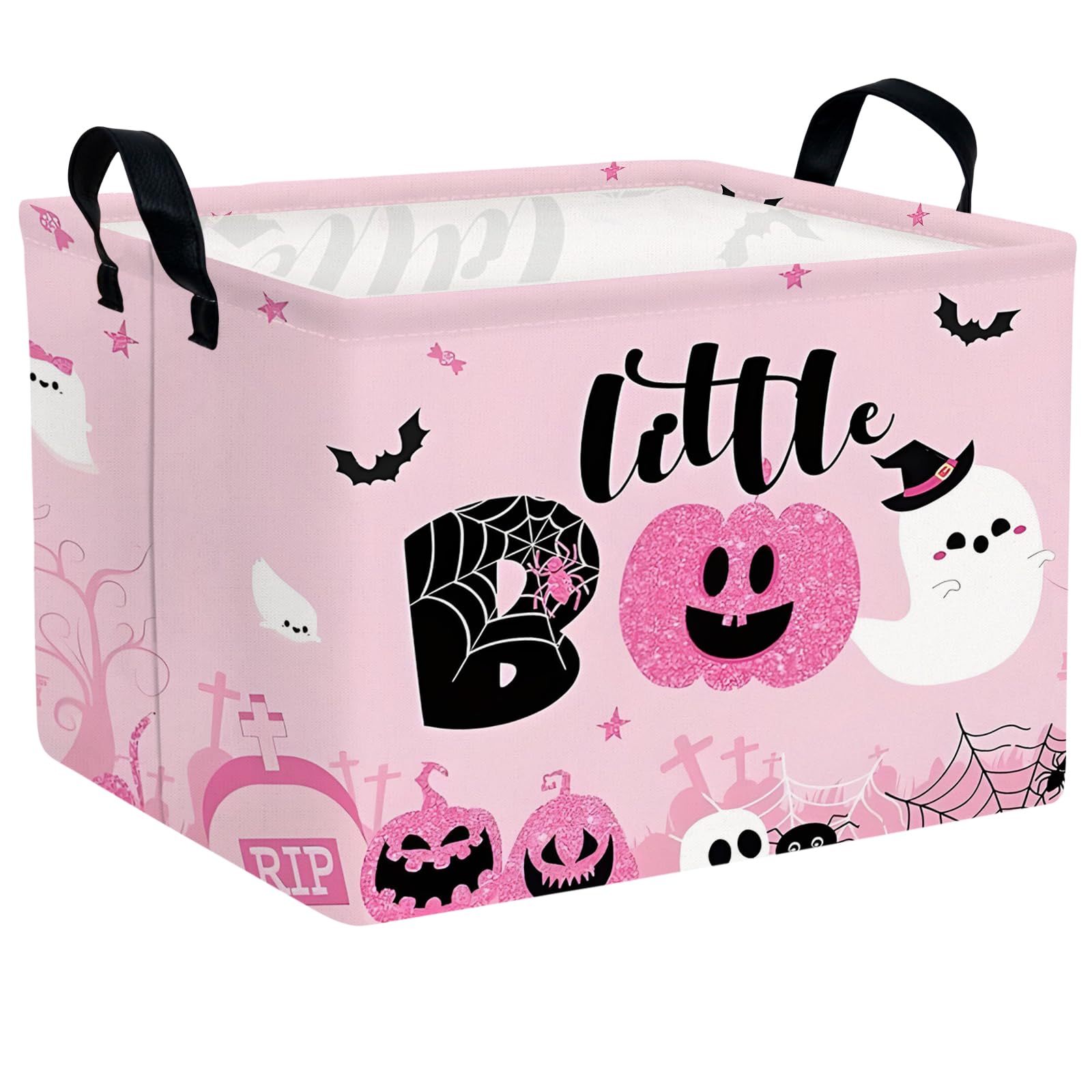 ASKETAM Halloween basket pink bats pumpkins skulls pattern ideal for candy collection