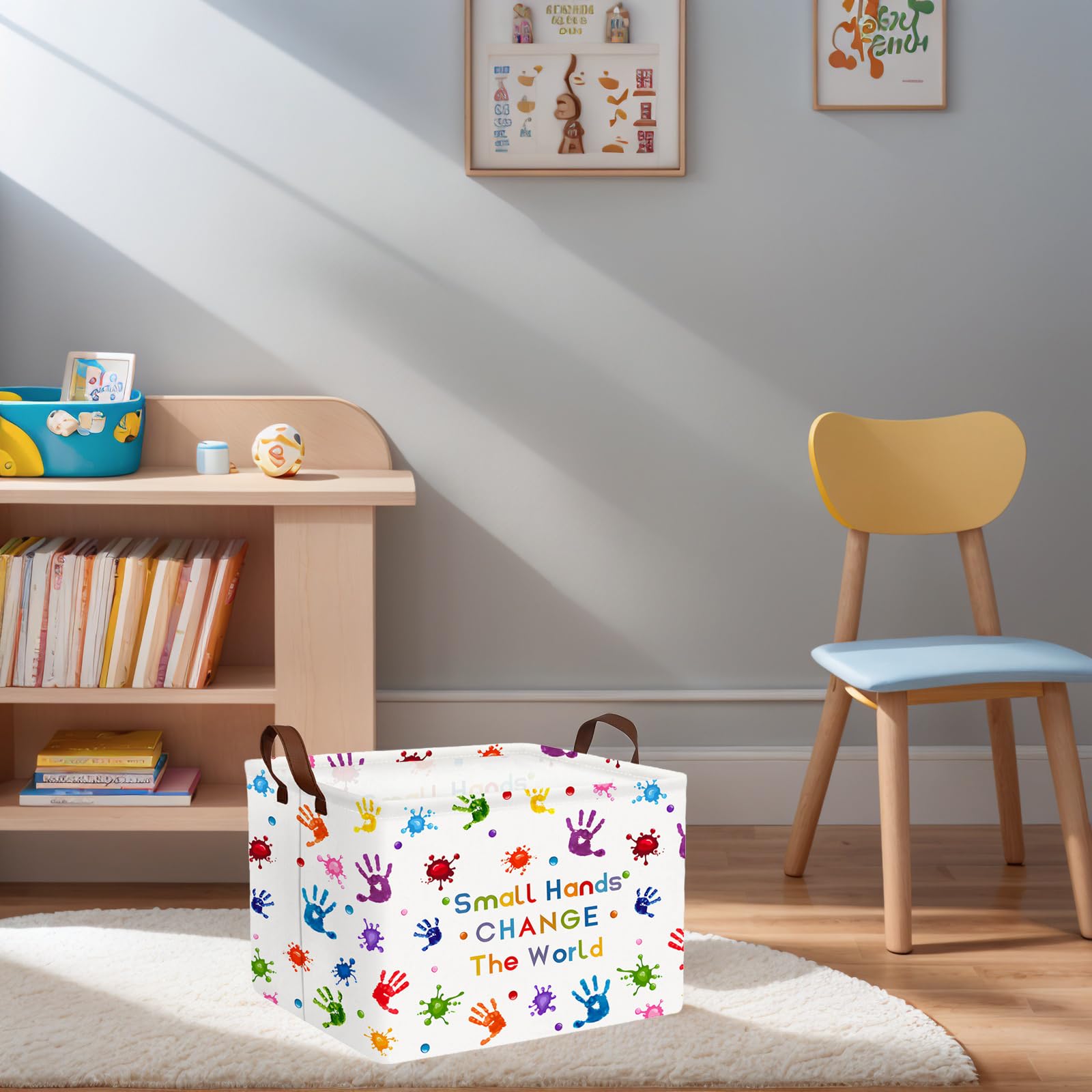 ASKETAM Kid Cute rectangle basket leather handles easy to move