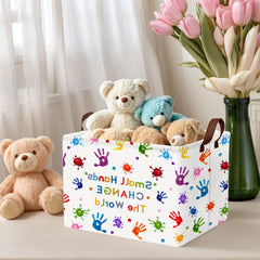 ASKETAM Kid Cute rectangle basket open top colored handprint ideal for quick laundry organization