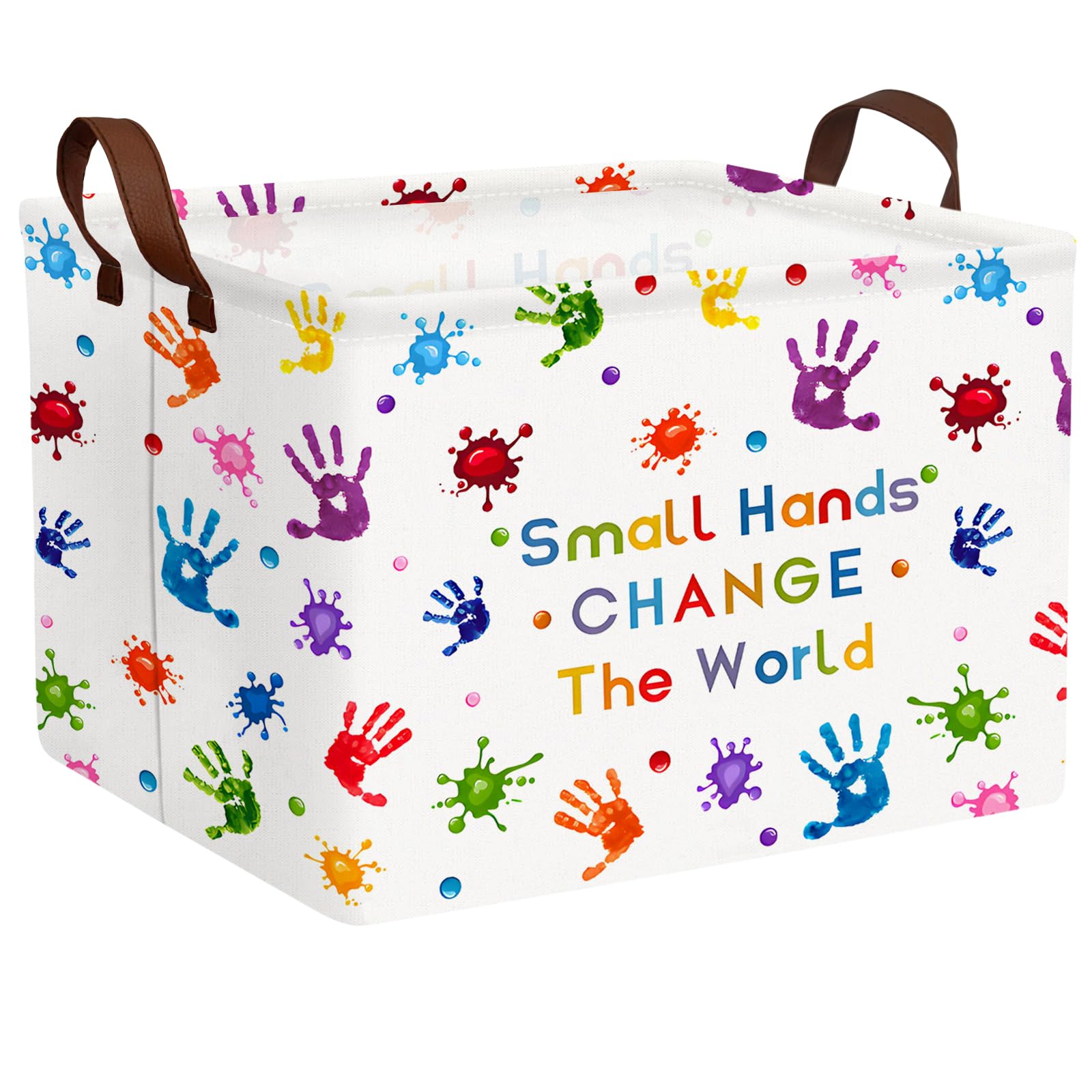 ASKETAM Kid Cute rectangle basket side view with handprint for toy storage