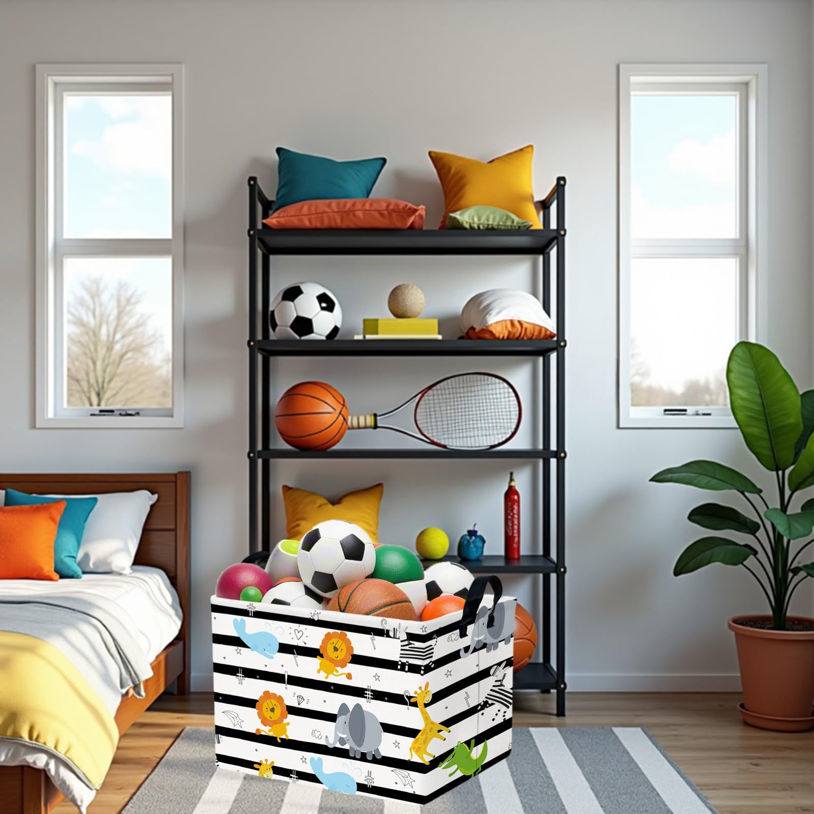ASKETAM Jungle basket with toys shows versatile nursery organization.