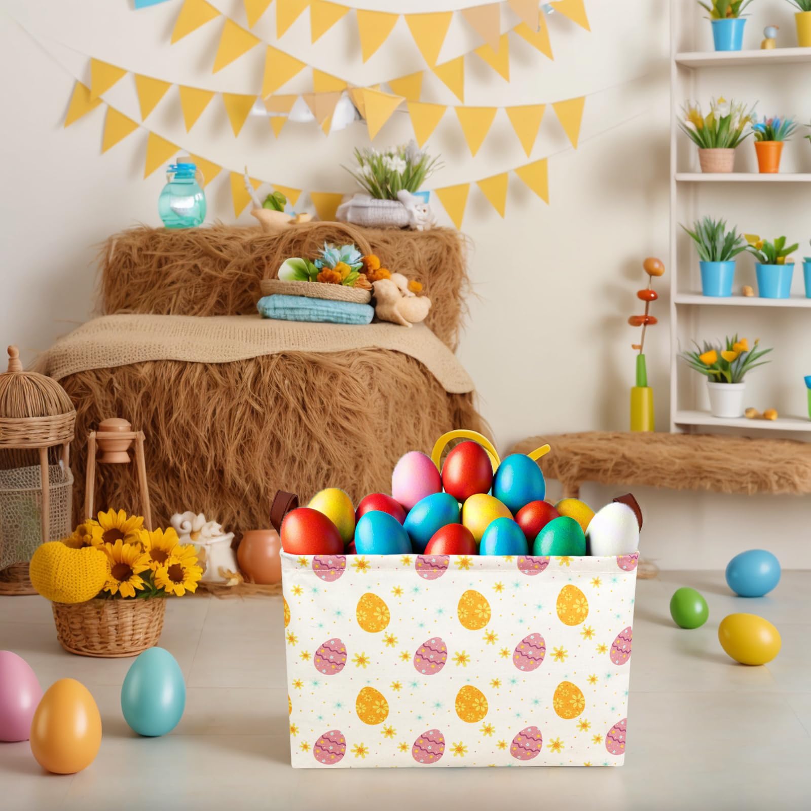 ASKETAM large empty Easter basket side view highlights durable cotton canvas construction.