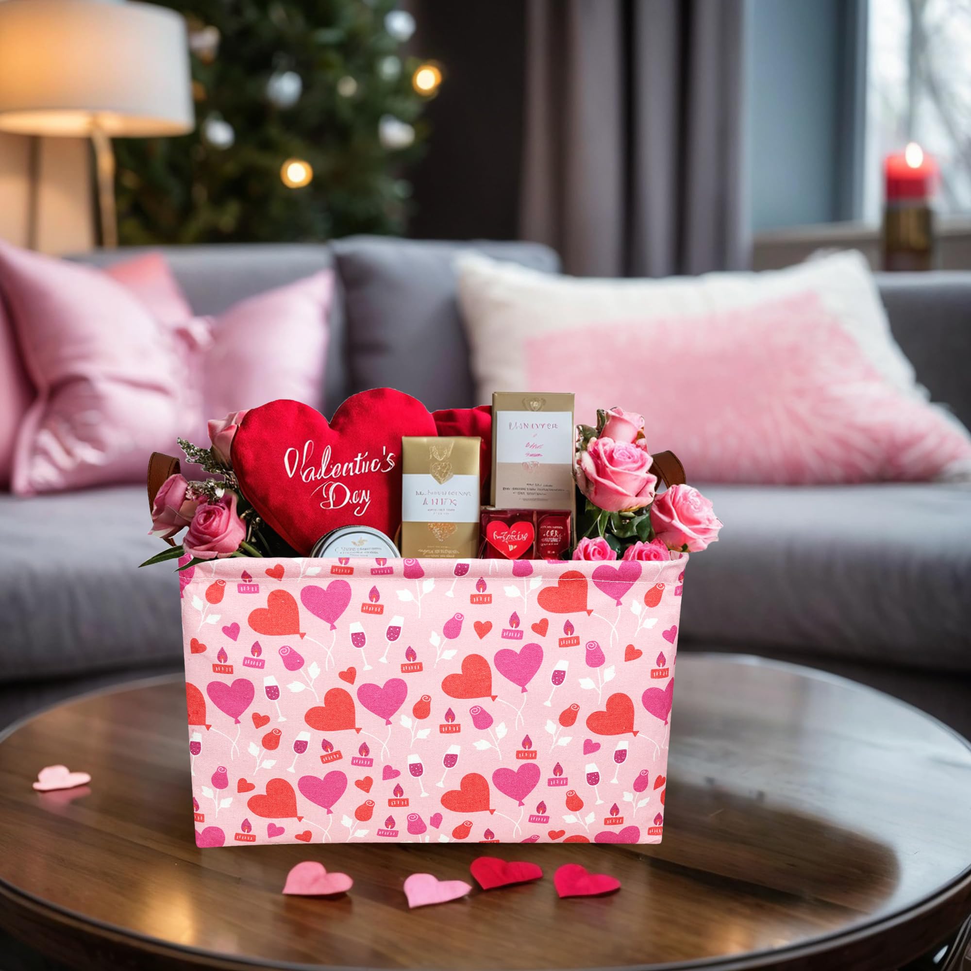 ASKETAM Valentine basket open-top showing gifts inside easily