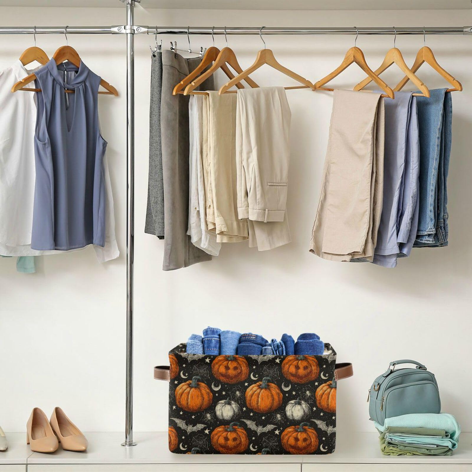 Aslsiy storage basket outside canvas material delivers durable, wipe-clean organization for closets and bathrooms.