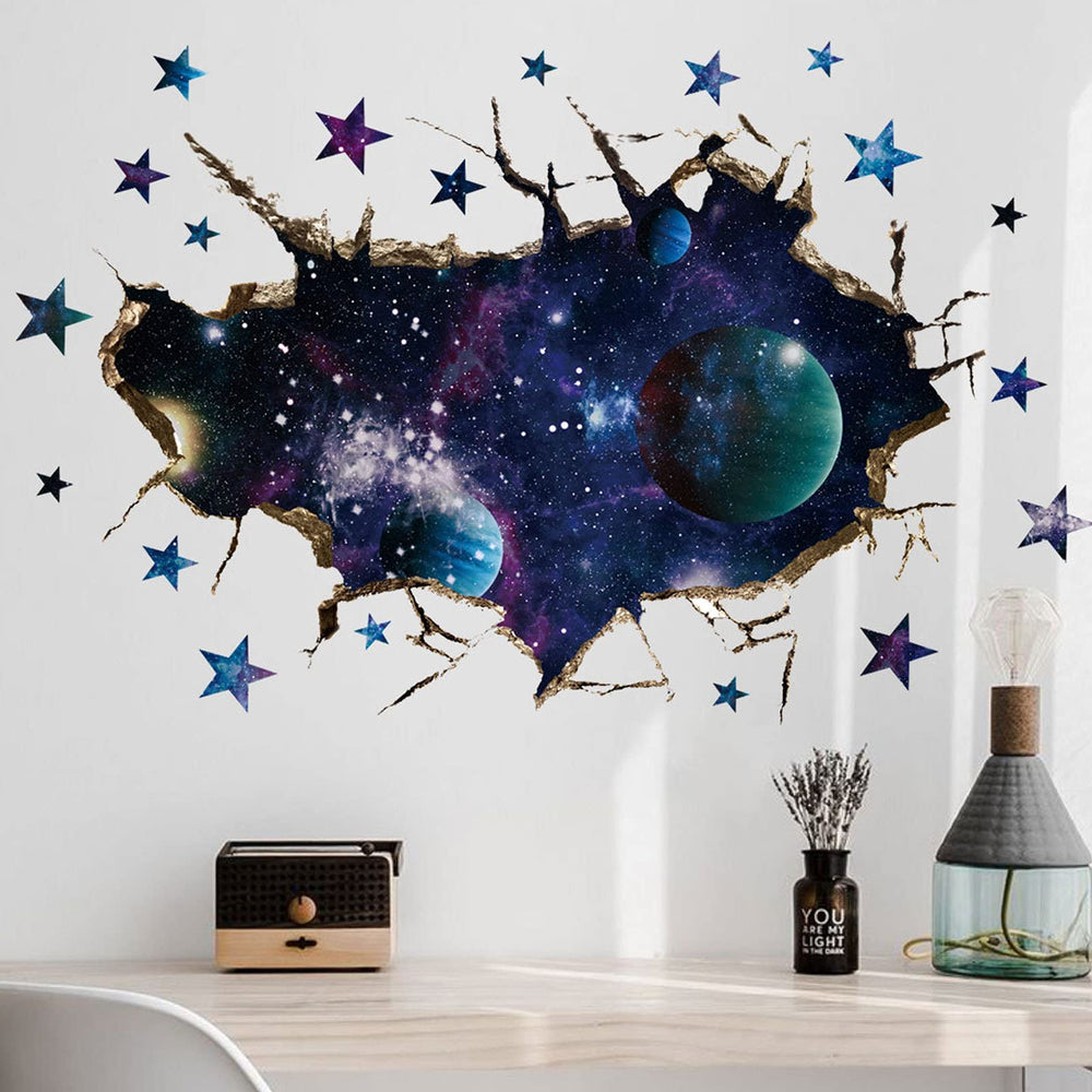 ASMPIO 3D Space Galaxy wall stickers showcase a vibrant room-transforming scene.