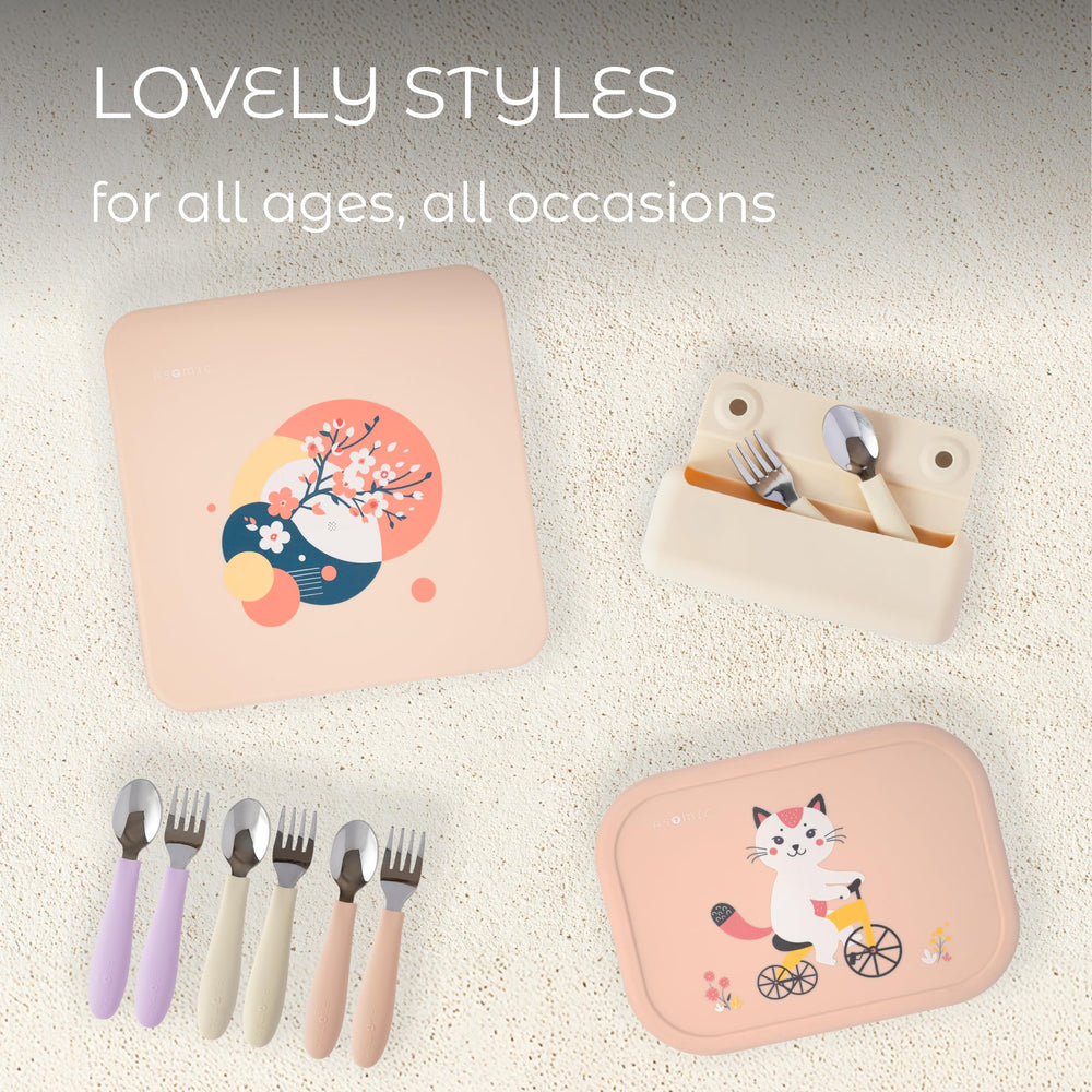 ASOMIC bright color toddler cutlery design: cheerful, encouraging independent eating.